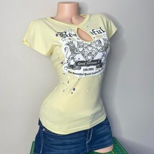 Vintage 2000s yellow flutter sleeve top 🦋 by Only